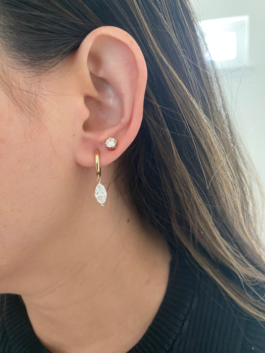 14k lab marquise diamond huggie earrings