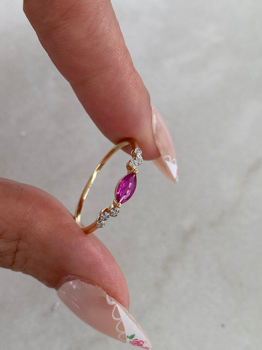 14K Ruby & Diamond East West Ring