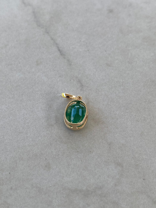 14K Gold Bezel-Set Oval Emerald Charm – 1.45 Carats emerald charm