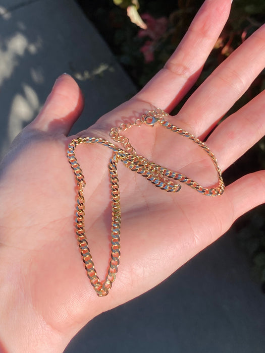 14K Solid Gold Curb Choker Necklace | Adjustable 12–15”