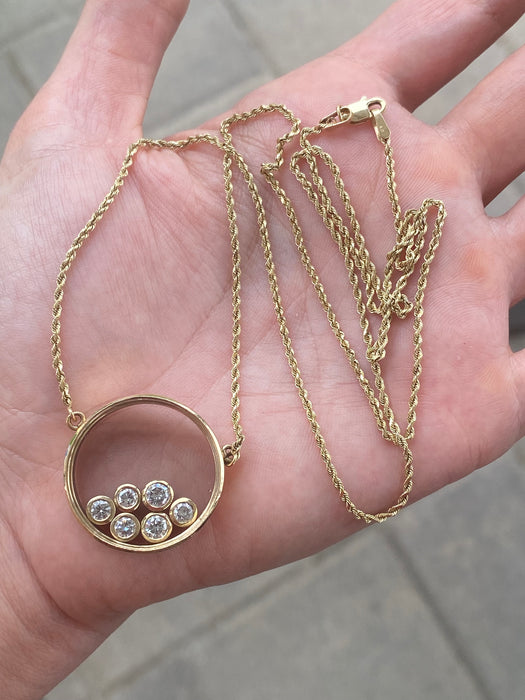 14K Vintage Diamond Glass Shaker Rope Chain Necklace