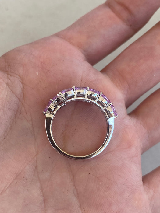 Vintage 18K White Gold Pink Sapphire & Diamond Ring