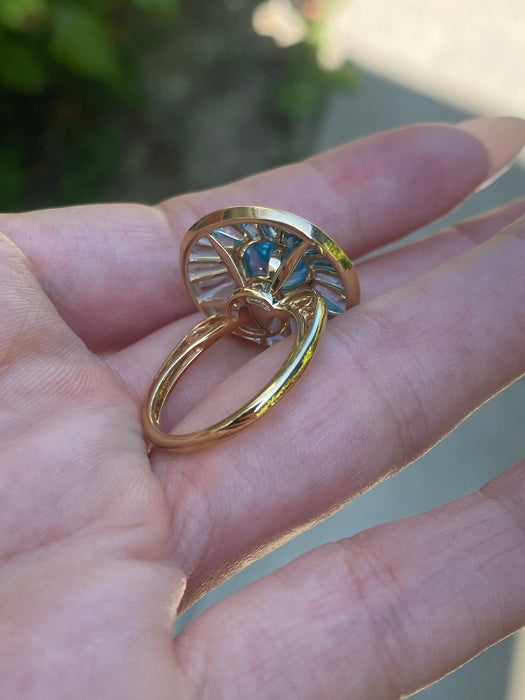 18k blue topaz diamond spinner ring size 6.5