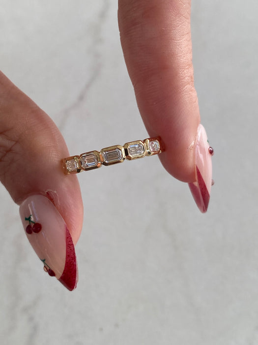 14K Gold East-West Emerald Cut Lab Diamond Bezel Band Ring