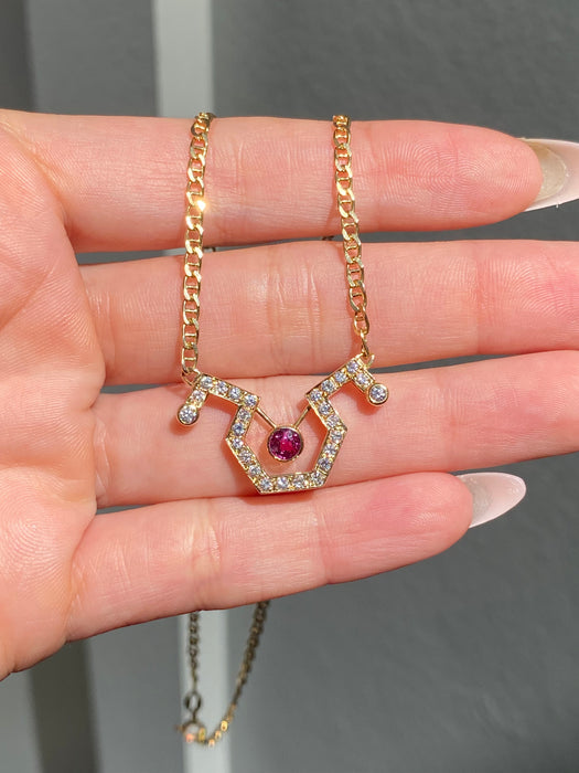 Vintage 18k Gold Diamond Ruby Mariner Necklace 15”
