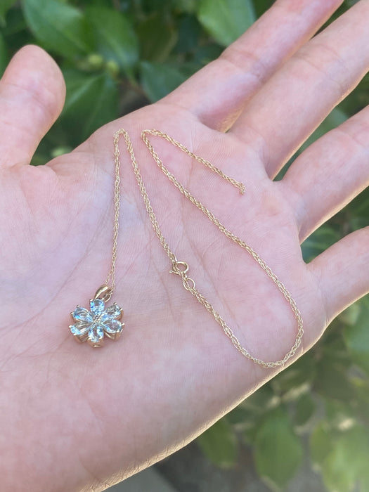 14k aquamarine diamond flower necklace