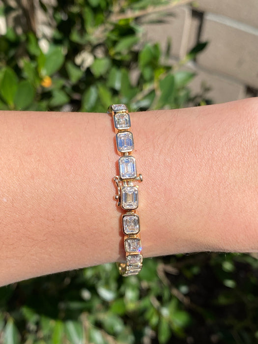 14K Gold 16 Carat Emerald Cut Lab Diamond Tennis Bracelet