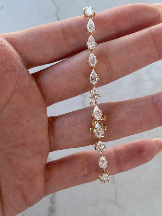 14K Gold Pear Step-Cut Lab Diamond Tennis Bracelet — 7.70 TCW