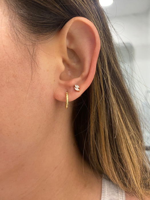 14K Gold Lab Diamond Reversible Croissant Huggie Earrings