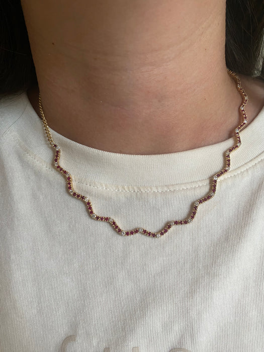 14K Gold Ruby & Diamond Wavy Necklace – 5 TCW