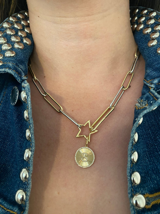 14K Gold Fluted Diamond Initial Pendant Letter J M S