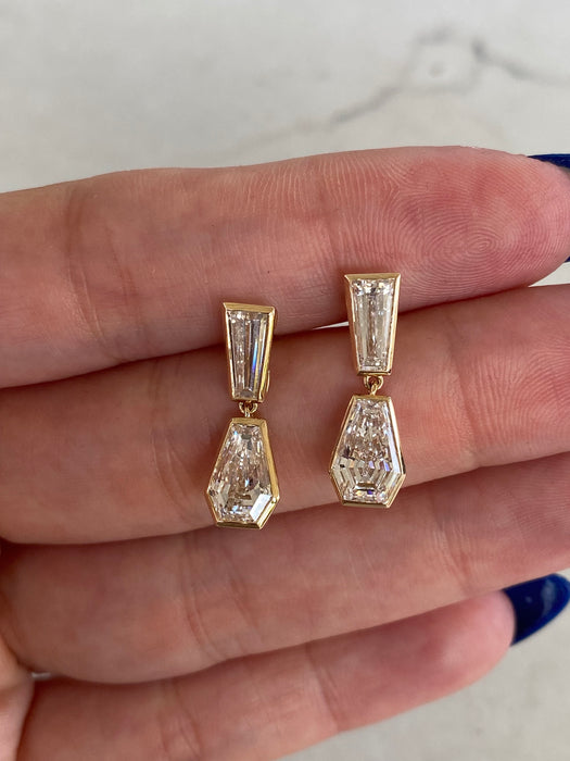 14K Tapered Baguette & Coffin Lab Diamond Dangle Earrings- 4 TCW