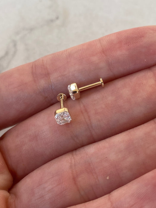 14K Lab Diamond Asscher Cut Single Flat Back Stud Earring – 0.36 CTW