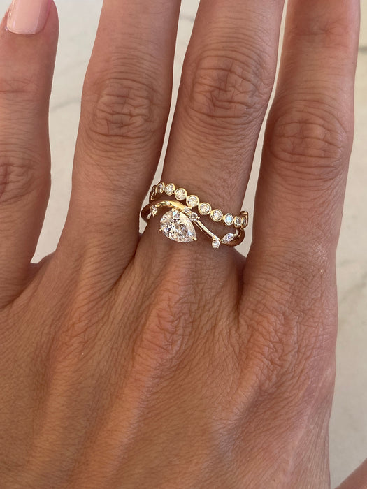 14K 0.85 TCW Wavy Pear Lab Diamond Ring