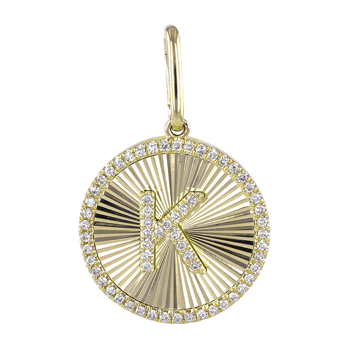 14K Gold Fluted Diamond Initial Pendant Letter J M S