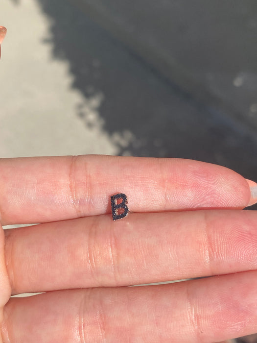 14k white gold black diamond initial letter B single stud earring