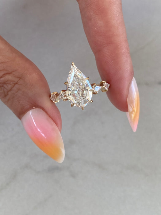 14K 3.51 TCW Step-Cut Pear Lab Diamond Ring