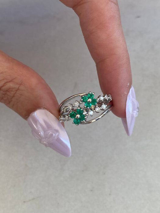 Vintage Platinum 900 Emerald & Diamond Floral Ring