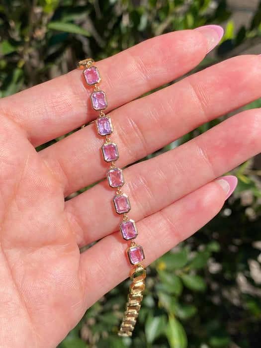 18K Pink Sapphire Emerald Cut Bracelet – 3.25 TCW