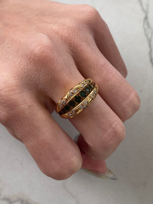 Vintage 18K Gold Diamond & Hidden Emerald Convertible Ring