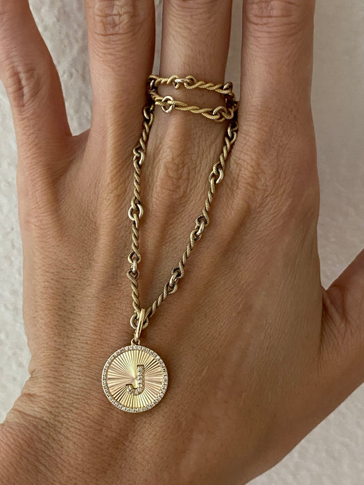 14K Gold Fluted Diamond Initial Pendant Letter J