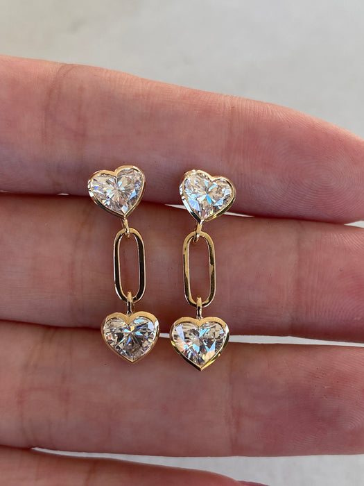 14K Gold 3.1 TCW Lab Diamond Articulated Heart Paperclip Earrings