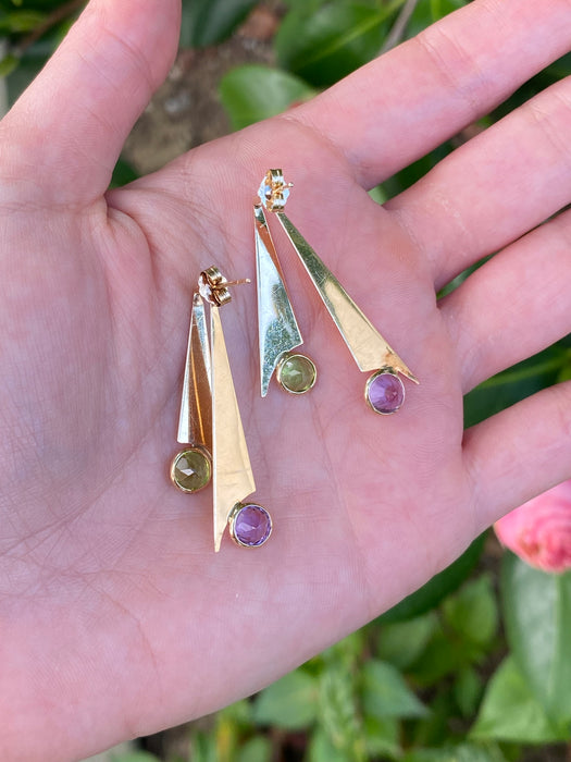 14k peridot and amethyst earrings