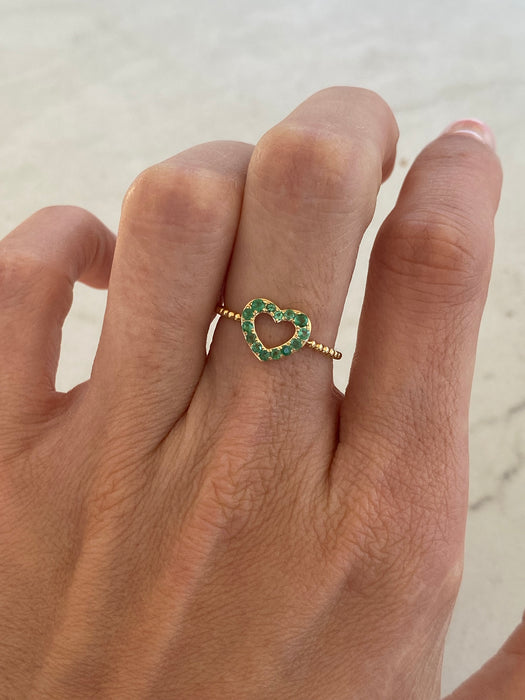 14K Gold Natural Emerald Heart Ring Size 6