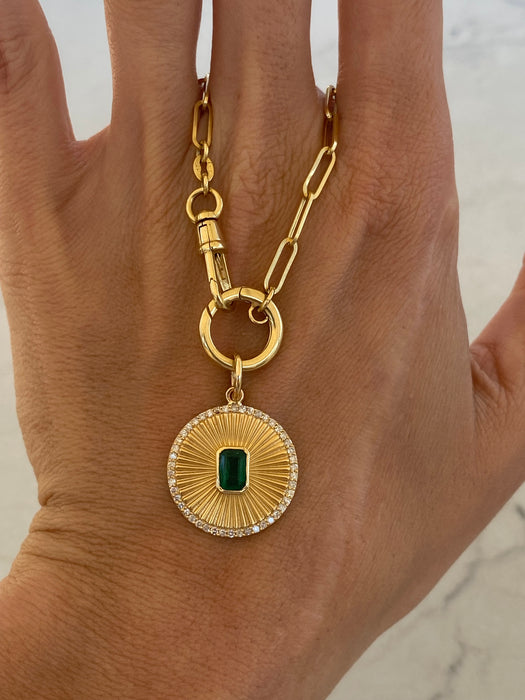 14K Gold Fluted Emerald & Diamond Halo Charm