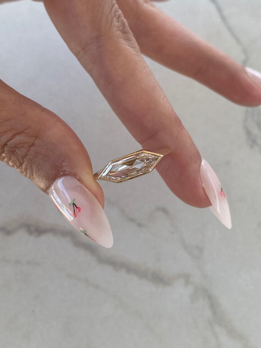 14K Bezel-Set 1.60ct Elongated Hexagon Champagne Lab Diamond Ring