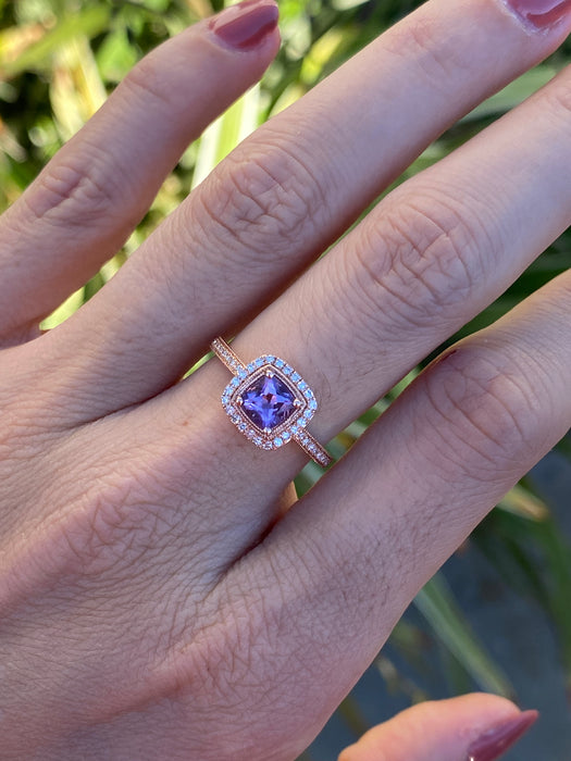 14k rose gold diamond amethyst ring size 6.5