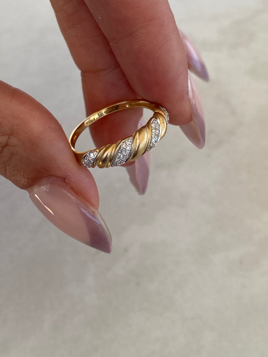 14K Yellow Gold Brushed Diamond Croissant Ring