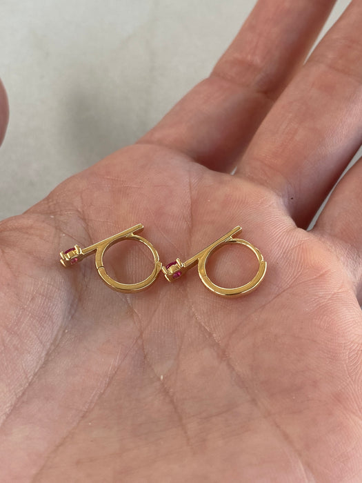 14K Natural Ruby Bar Huggie Earrings