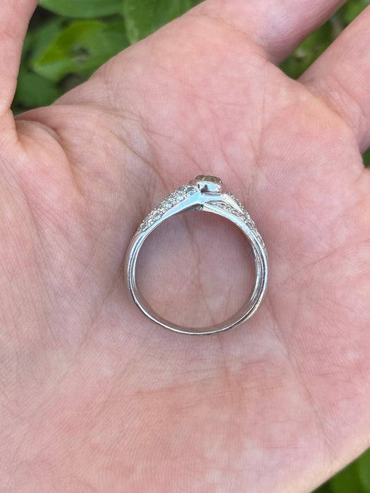 Vintage Platinum 900 Brown Diamond Criss Cross Ring – 1.34 TCW Natural Diamonds – Size 8.5