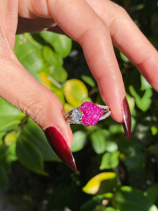 18k white gold invisible set ruby diamond heart ring size 8.5