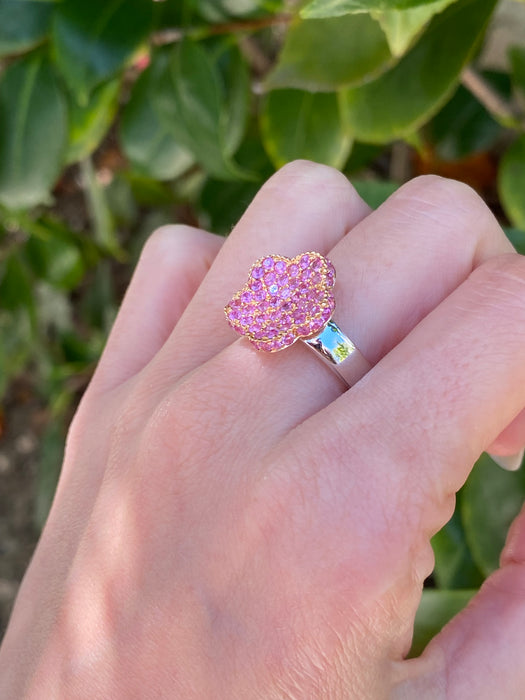 18k white and rose gold with pink sapphire daisy flower ring size 6.75