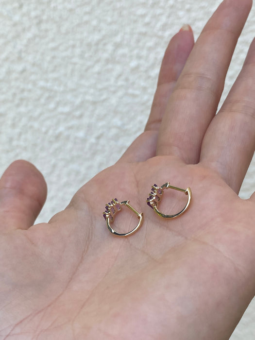 14k amethyst baguette diamond huggie earrings