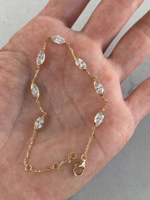 14K Gold 2.6 TCW Lab Diamond Marquise Station Bracelet