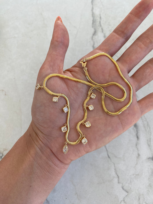 14K Gold 2 Carat Lab Diamond Station Snake Chain Necklace