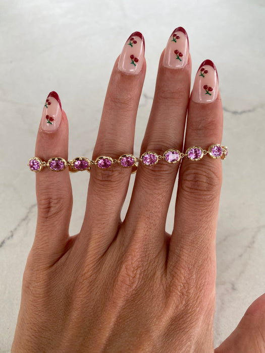 14K Gold Oval Lab Pink Sapphire Tennis Bracelet – 8.6 CTW