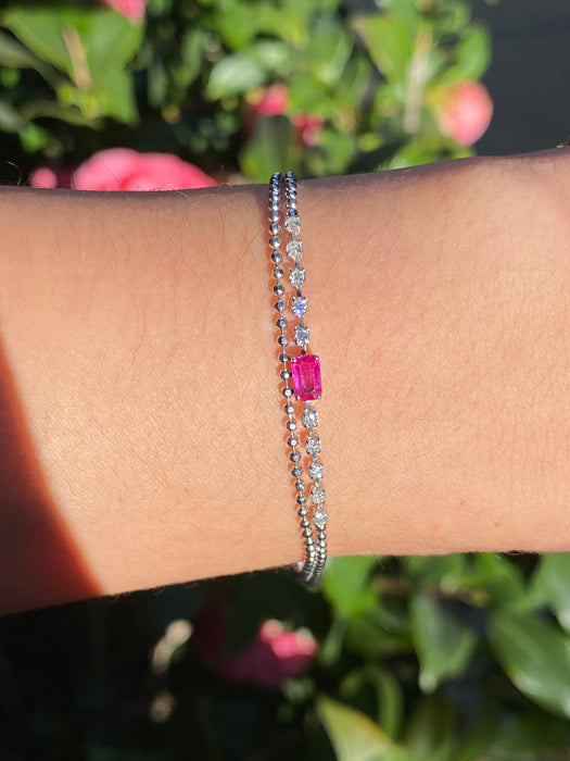 18k white gold diamond ruby double bracelet