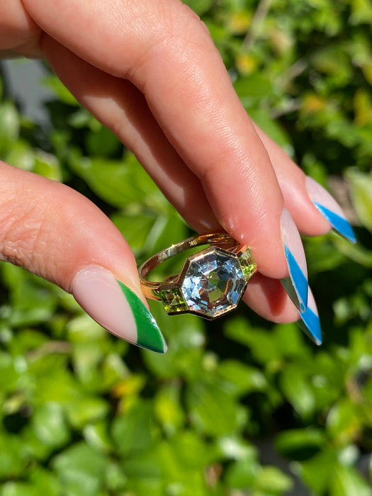 18k green amethyst peridot ring size 6.5
