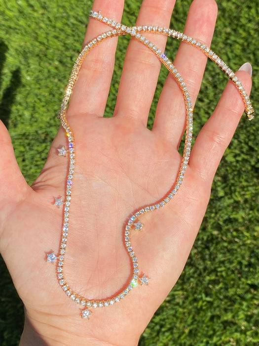 14K Gold Lab Diamond Star Tennis Necklace – 8 CTW VS/E Lab Diamonds, 16”