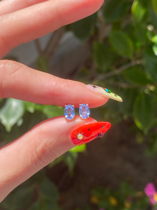 14k blue sapphire oval stud earrings