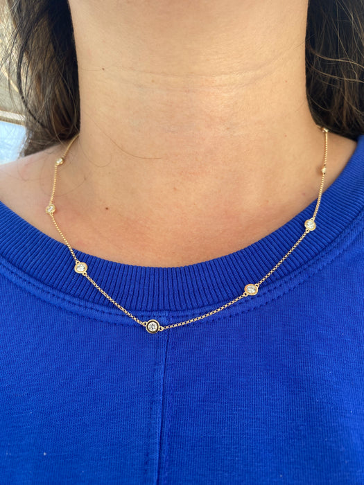 14K Gold 1.4 TCW Bezel Set Lab Diamond Station Necklace