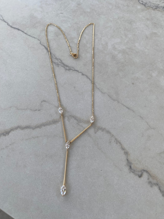 14K 1.5 TCW Marquise Lab Diamond Lariat Necklace