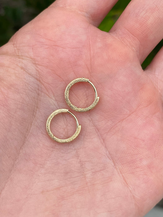 14K Gold Brushed Diamond Huggie Earrings
