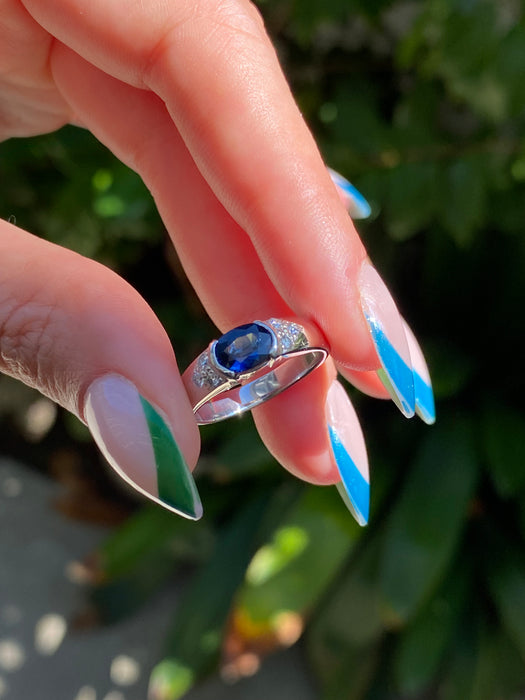 Platinum blue sapphire diamond ring size 5.75