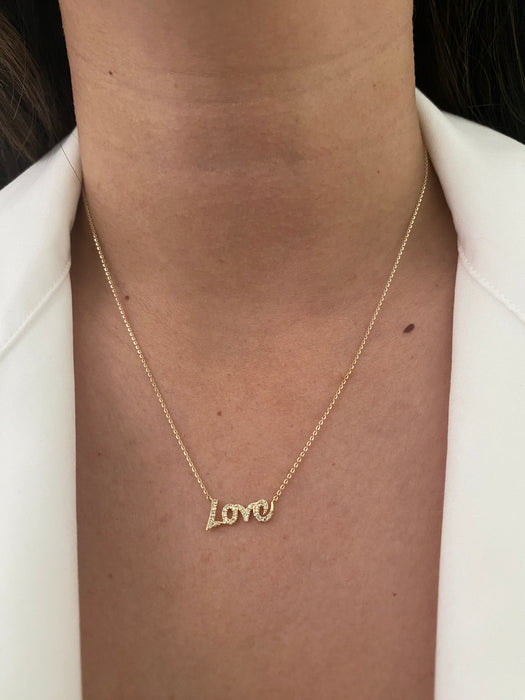 14k diamond cursive love necklace