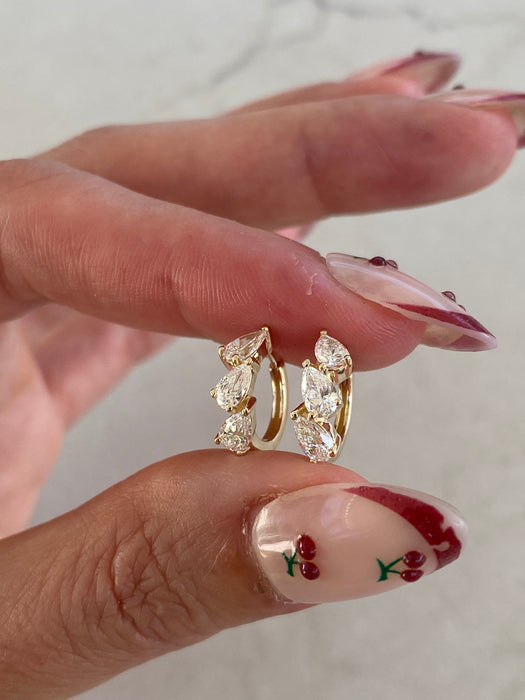 14K Gold Lab Diamond Pear Huggie Earrings